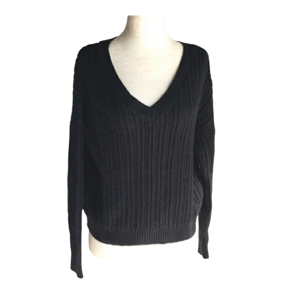 Rue 21 Black V-Neck Long Sleeve Sweater Size X-Small